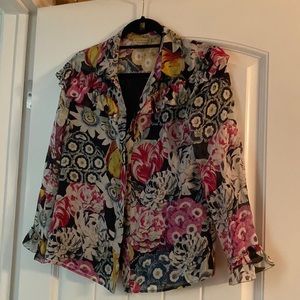 Burberry button up floral ruffle top - sheer but lined